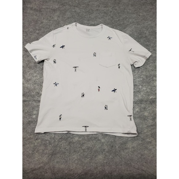 GAP Men's Medium White Essential Crew Shirt Surf Theme Short Sleeve Gap For Good - Picture 1 of 8